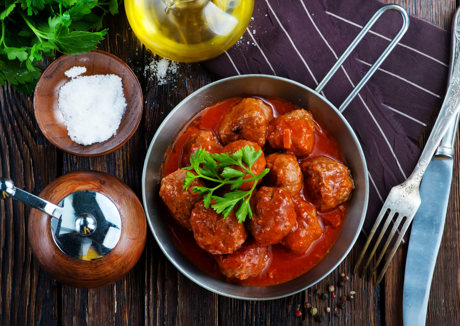 meatballs with tomato sauce in the pan